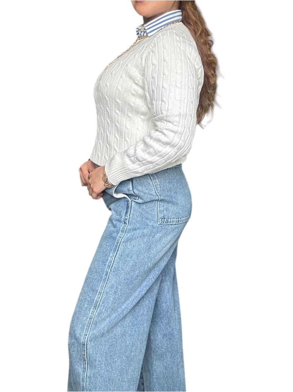 St John’s Bay Cotton Classic Cream Cable Knit Sweater - Small - Picture 5 of 6